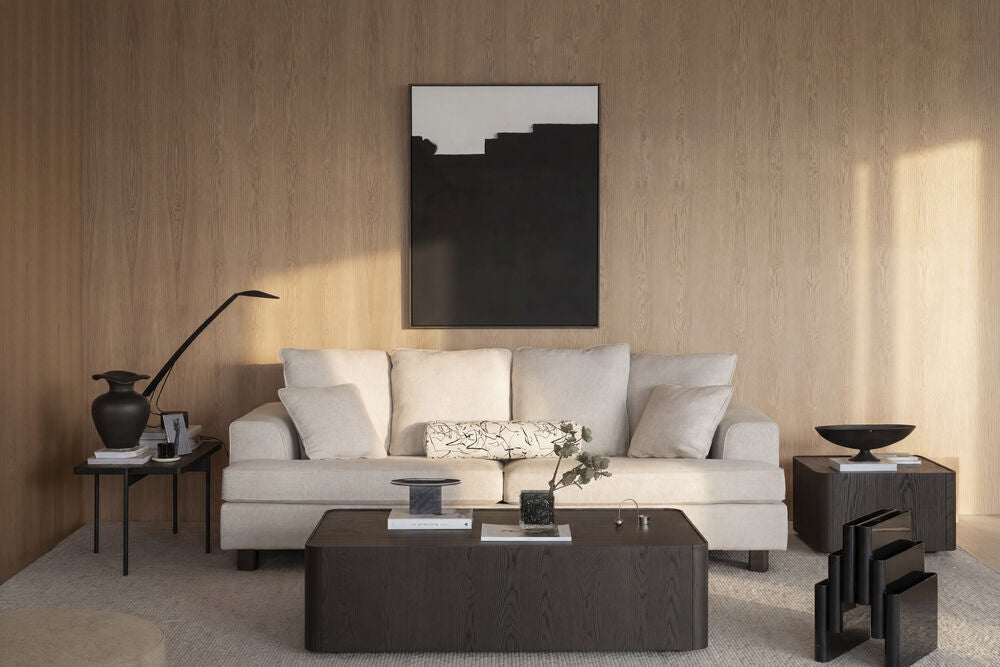 Hartsville soffa 3-sits ljusbeige tyg Cayenne bruna ekben