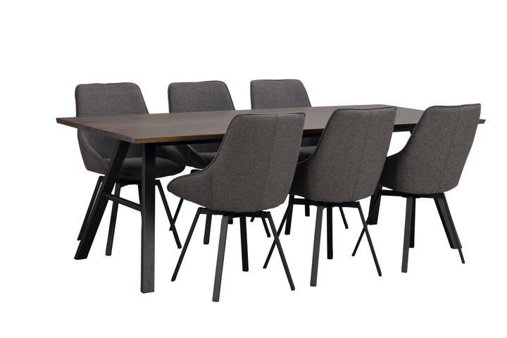 Brigham matbord mörkbrun vildek + Alison stol, mörkgrå_svart a R